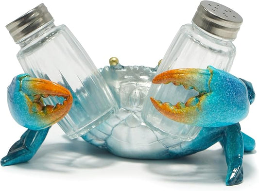 Hodao Sea Crab With Salt and Pepper Shaker Figurines Decoration Crab Set with Holder Figurine for Beach Bar or Tropical Kitchen Decor Table Decor By Home Gifts For Mom (Blue)