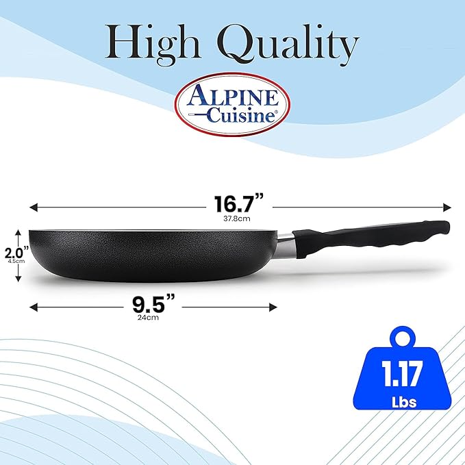 Alpine Cuisine Aluminum Fry Pan 9.5 Inch Nonstick Coating Gray, Frying Pans Nonstick for Stove with Stay Cool & Comfortable Handle, Durable Nonstick Cookware, Ideal for Family & Dishwasher Safe