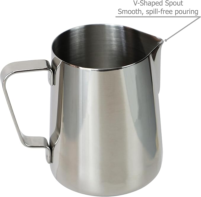 EIKS Stainless Steel Measuring Cup Steaming Pitcher Milk Frothing Jug with Handle, Pour Spout and ML/Ounce Scale (600ml)