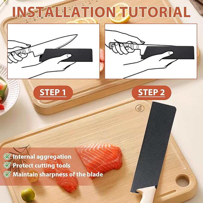KAKUPPA 2 Pcs 6" Knife Sheath and Guard Cover, Protective Chef Knife Blade Cover for Kitchen Storage and Travel, Black ABS Plastic Waterproof Knife Edge Protector