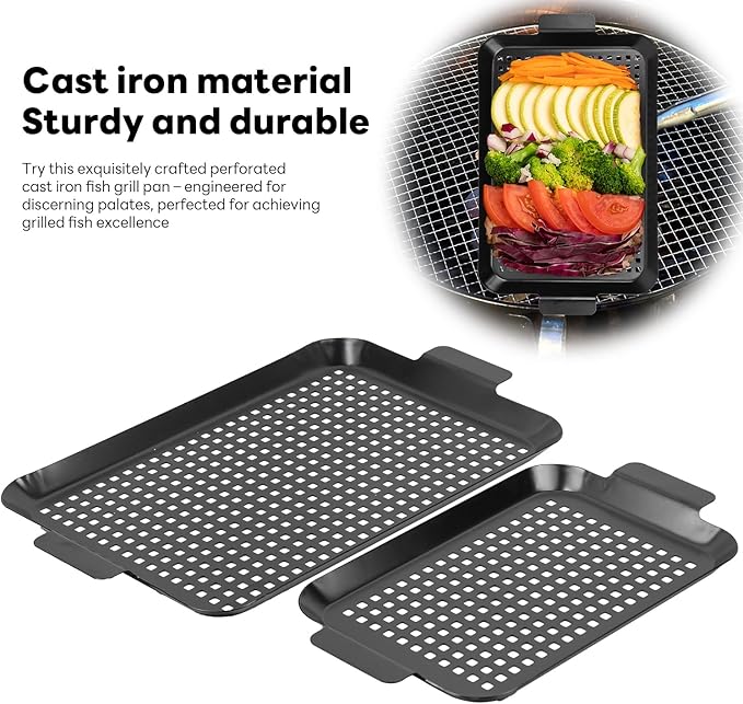 gzcmxh Outdoor Grill Pans Tray Barbecue Plate 2 Grilling Baskets Outdoor Grill Pans with Hole BBQ Grill Tray Grilling Basket Set for Camping Vegetable Meat (dark black)