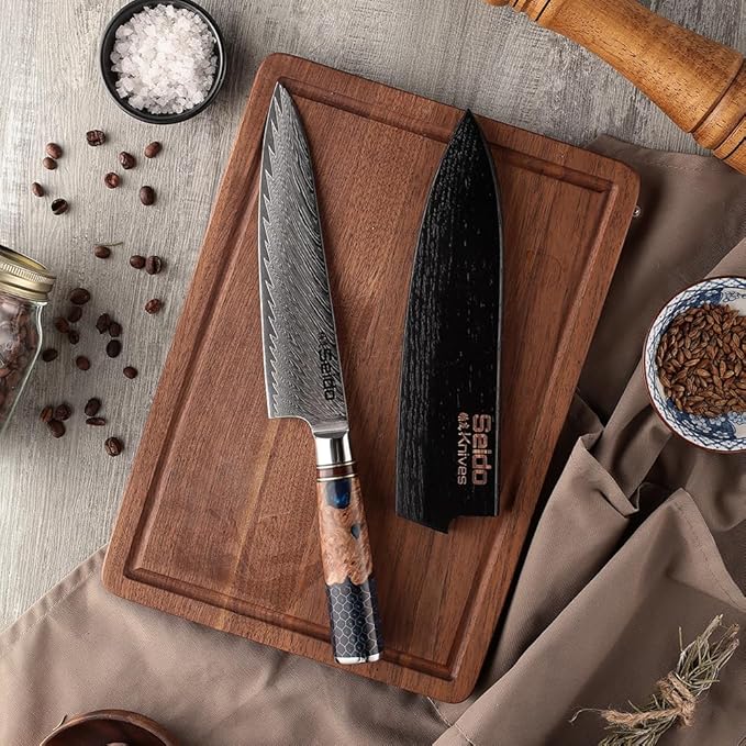 Seido Knives Saya Sheath for 8" Chef Knife - Walnut Carbon Material, Razor-Sharp Edge Chef Knife Cover