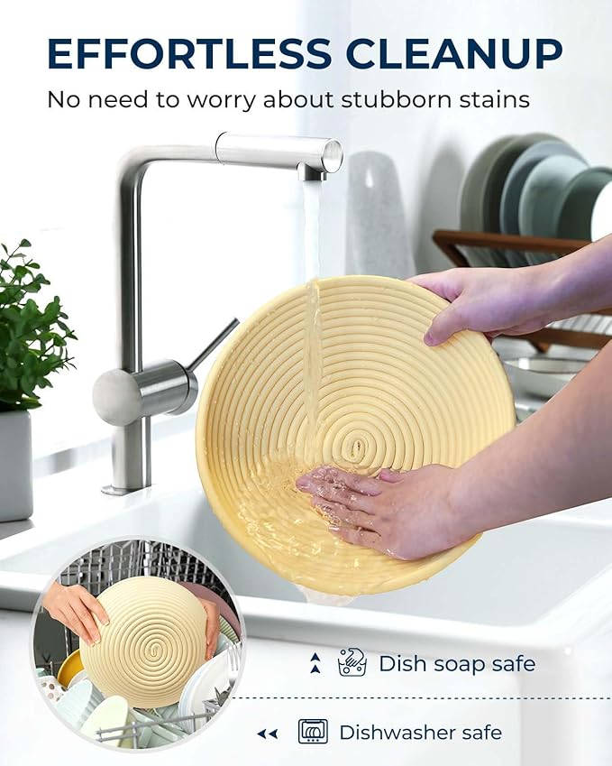 Banneton Bread Proofing Baskets Set of 2, 11″ Round & 12″ Oval Sourdough Proofing Baskets with Liners, Proofing Bowls for Sourdough Bread (Plastic)