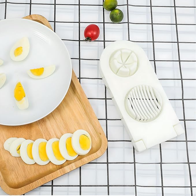 Generic 2 in 1 stainless steel wire egg slicer; cooked egg slicer; egg cutter; strawberry slicer; multi-purpose egg slicer; suitable for slicing soft fruits, etc., 7.87L*3.54W*1.18H, White