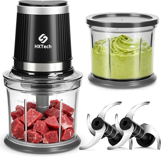 HXTech Food Processor, Electric Food Chopper with 2 Bowls (2 × 4 Cup) & 2 Dual-Layer S-Blade Sets, Meat Grinder & Vegetable Chopper for Meat, Onions, Garlic, Nuts, Salad & Baby Food