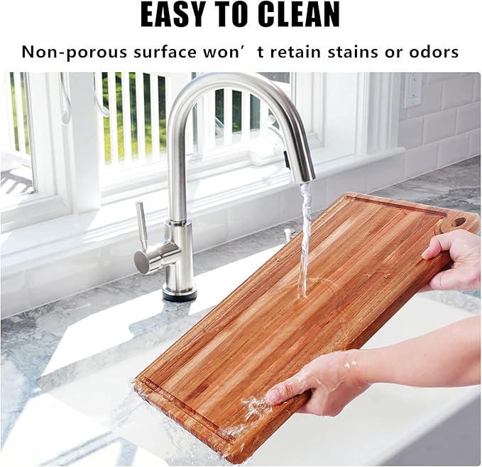Large Acacia Wood Cutting Board for Kitchen - Caperci Better Chopping Board with Juice Groove & Handle Hole for Meat (Butcher Block) Vegetables and Cheese, 18 x 12 Inch