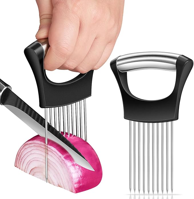 Premium Onion Slicer, Stainless Steel Onion Holder for Slicing Onion, Kiwifruit, Tomatoes, Avocados, Eggs, Lemon, Meat, Third Generation Onion Cutter