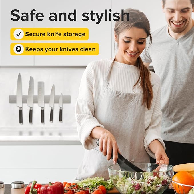 Knife Magnetic Strip 16" Steel – Magnetic Knife Holder for Wall no Screws – Kitchen Utensil Holder, Knife Bar, Knife Rack, Kitchen Organizer and Tool Holder