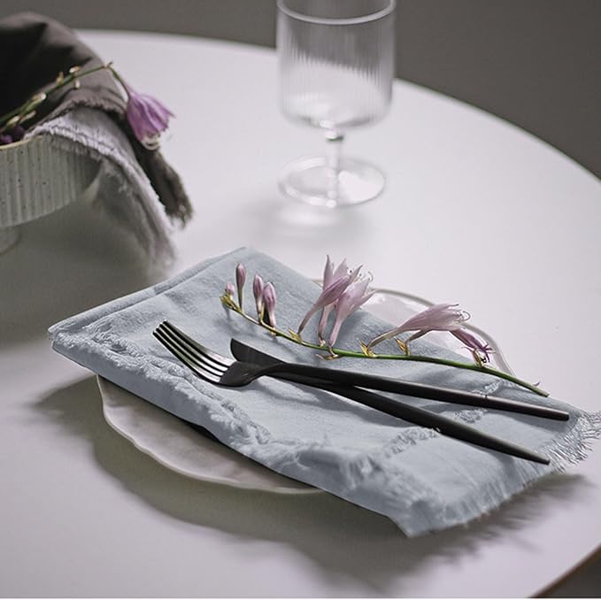 Handmade Cloth Napkins 100% Cotton Napkins with Fringe，Delicate Handmade Cloth Napkins for Dinners, Parties, Weddings and More，18 x 18 Inch Set of 6 - Light Grey