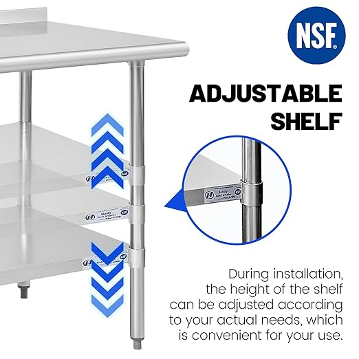 Hally Stainless Steel Table for Prep & Work 18 x 36 Inches, NSF Commercial Heavy Duty Table with Undershelf and Backsplash for Restaurant, Home and Hotel