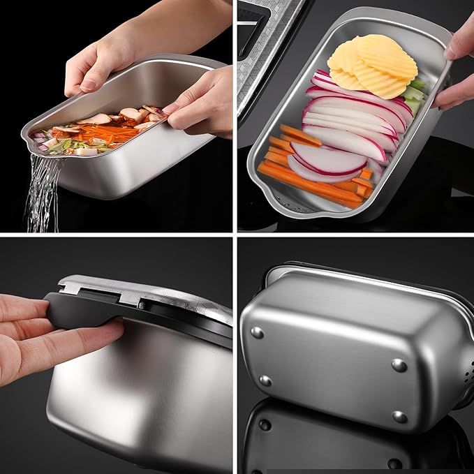 NOVANO 9-in-1 Vegetable Chopper, Stainless Steel Mandoline Slicer, Veggie Chopper, Food Chopper with Container, Onion Chopper, Veggie Cutter for Salad, Potato and Carrot, kitchen essentials Tool