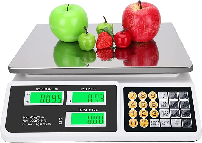 YIFOR Price Computing Scale 88lb/40kg LCD Digital Commercial Price Scale with Stainless Steel Platform,Produce Scale & Food Scale for Farmers Market, Retail Outlets, Meat Shop (Flat Plate)