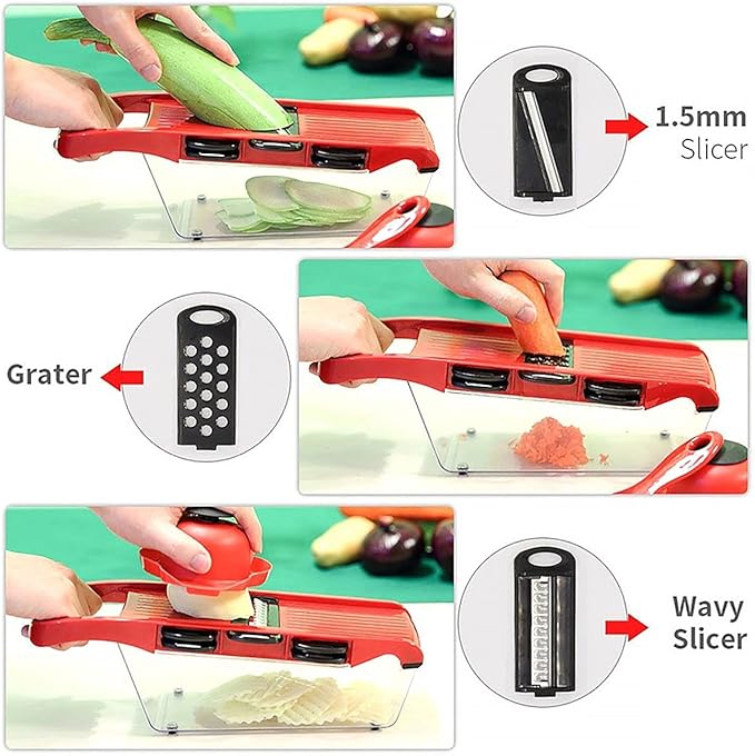 6 in 1 Mandoline Slicer for Kitchen, Multifunctional Veggie Slicer Shredder with Container, Potato Slicer, Vegetable Slicer, Mandoline Food Slicer, Onion Slicer, Essential Kitchen Gadgets