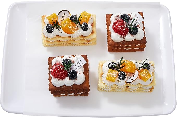 N9R 10Pcs White Plastic Serving Trays,11" x 8" Rectangle Heavy Duty Serving Platters with 10Pcs Butcher Paper,Perfect for Party,Wedding,Birthday