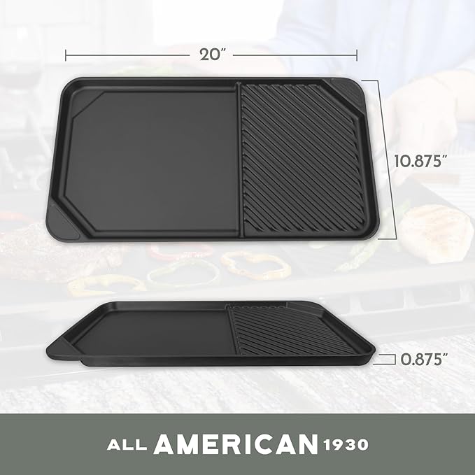 All American 1930 - Ultimate 60/40 Griddle with Ceramic Non-Stick Coating - Berry Blue - Durable & PFAS Free - Indoor Griddle for Easy Prep, Cooking, & Cleaning - Made in the USA