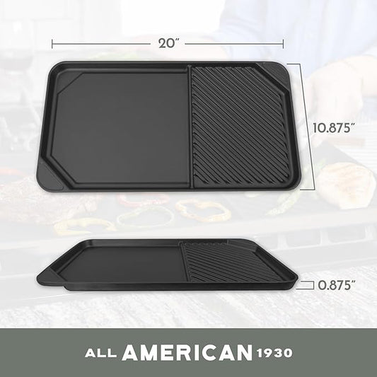 All American 1930 - Ultimate 60/40 Griddle with Ceramic Non-Stick Coating - Kelp Green - Durable & PFAS Free - Indoor Griddle for Easy Prep, Cooking, & Cleaning - Made in the USA