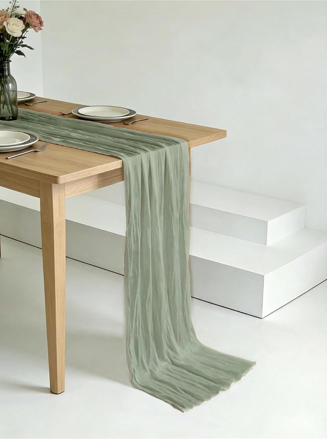 3 Pack Sage Green Cheesecloth Table Runner -17×120 Inch Gauze 10 FT Long Cheese Cloth Table Runners for Bridal Wedding Party Baby Shower Holiday Birthday Home Easter Decor