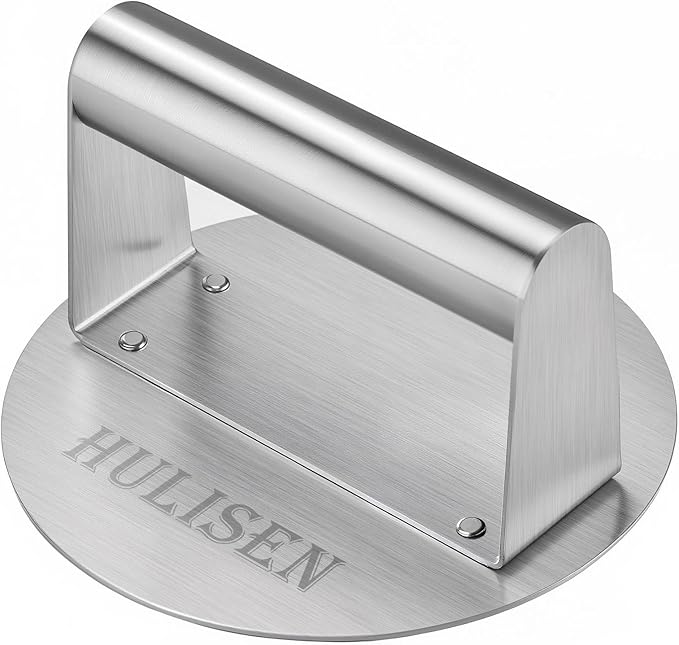 HULISEN Stainless Steel Burger Press, Burger Smasher for Griddle, 5.5 Inch Round Hamburger Grill Press for Flattening Hamburger Patty, Smashing Burger, Flat Top Grill Cooking Tool, Dishwasher Safe