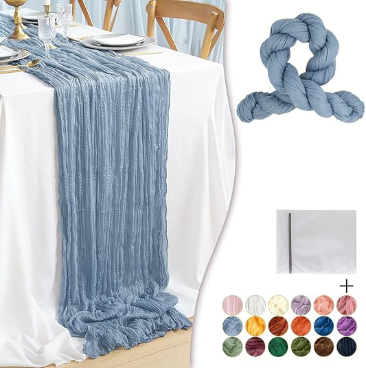Dusty Blue Cheesecloth Table Runner 1 Pack 35" Boho Gauze Table Runner 120 inches Long Runner Rustic Sheer Fabric Bulk for Baby Shower Wedding Bridal Birthday Party Table Decorations