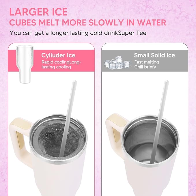 Ice Tray Mold for Stanley Cup, All-in-One Silicone Hollow Cylinder Ice Mold for Tumbler Stanley Cups 30 Oz-40 Oz,Easy Release Ice Cube Tray for Juice Coffee Whiskey Cocktail-Pink