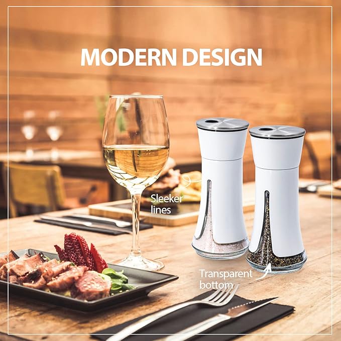 White Salt and Pepper Shakers by Aelga, Salt Shaker with Adjustable Pour Holes, White Kitchen Accessories, Decor for Kitchen,Restaurants,Camp,BBQ