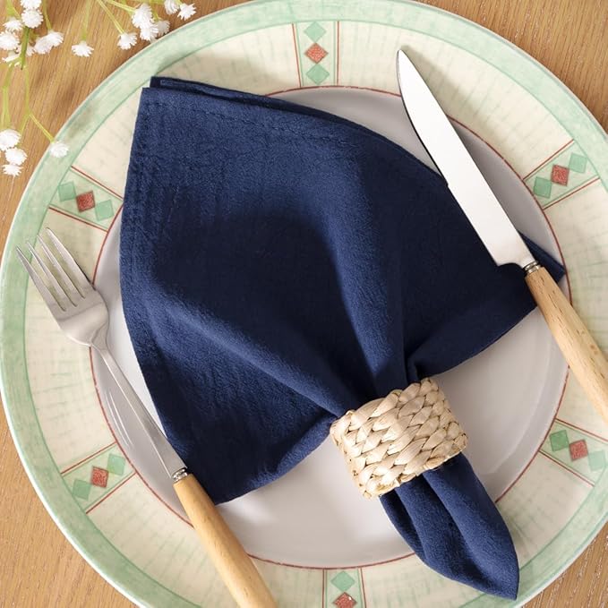 MLMC 4 Pack Navy Blue Cloth Napkins Rustic Washable Cotton Linen Napkins Set of 4 17"x17" Reusable Dinner Napkins Cloth for Wedding Party Events Everyday Use Decor