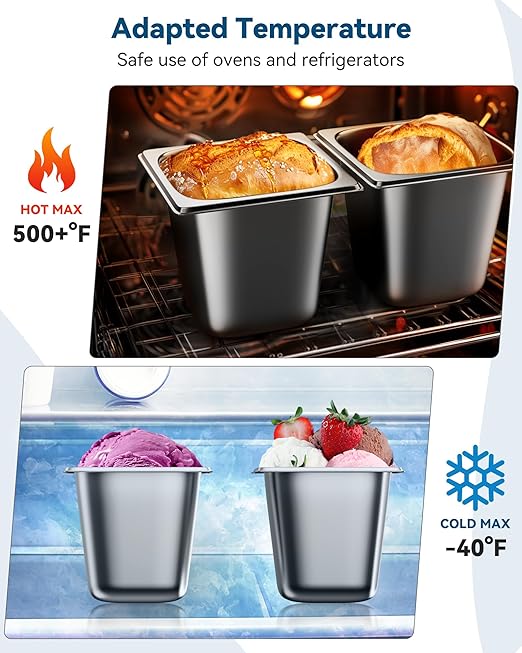 ZeroPone 6 Pack Hotel Pans 1/6 Size 6" Deep Steam Table Pan 22 Gauge Anti Jam Stainless Steel Hotel Food Pan
