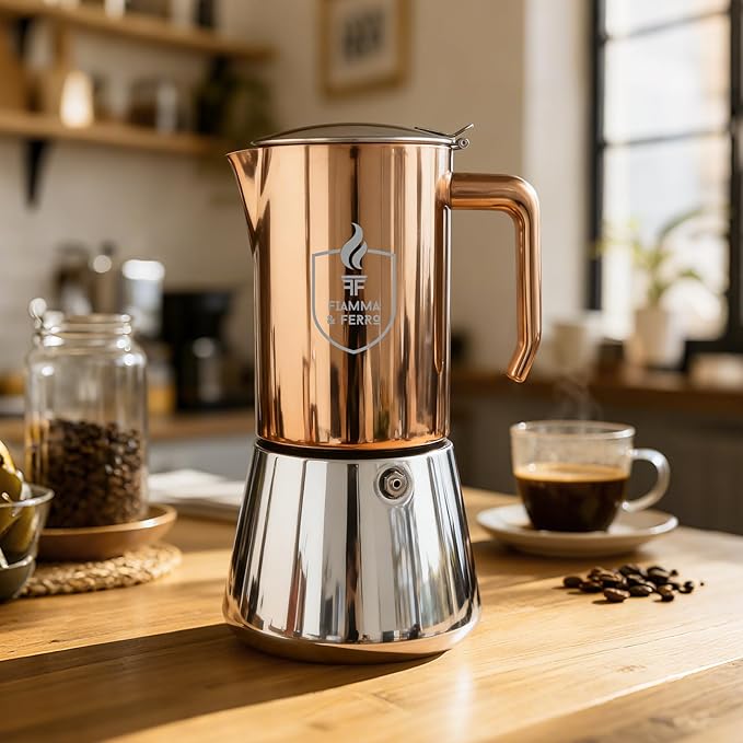 Fiamma & Ferro 12-Cup Premium (304) Stainless Steel Stovetop Espresso Maker-Moka Pot - Induction Compatible Italian Coffee Maker, No Aluminium, No Plastic, Classic Percolator for Rich Italian Espresso