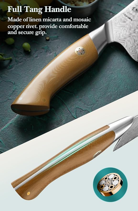 HEZHEN Chef Knife Set, 5 Pieces, 67 Layers Damascus Steel Kitchen Knife Set, ltra-sharp Blade, Professional Knife Sets for Chefs and Home Cooking, Linen Micarta Handle, Gift Packing
