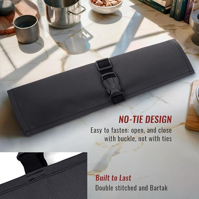 Under NY Sky Knife Roll Case - 2 Slots - Heavy Duty Oxford Canvas Pouch - Leather Reinforced - Portable Bag for Cooking Tools, Utensils, Cutlery Knives, Brushes - Chefs, Kitchen, Travel, Gift - Gray