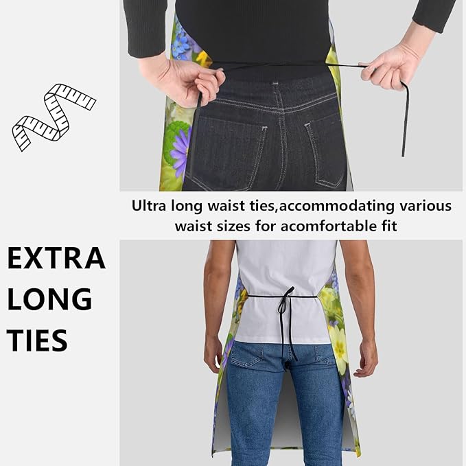Playful Golden Retriever Apron for Women Men, Cooking BBQ Chef Polyester Lightweight Joyful Running Dog Aprons with Pockets for Baking Kitchen Gardening Cleaning, Adjustable, 28×33inch