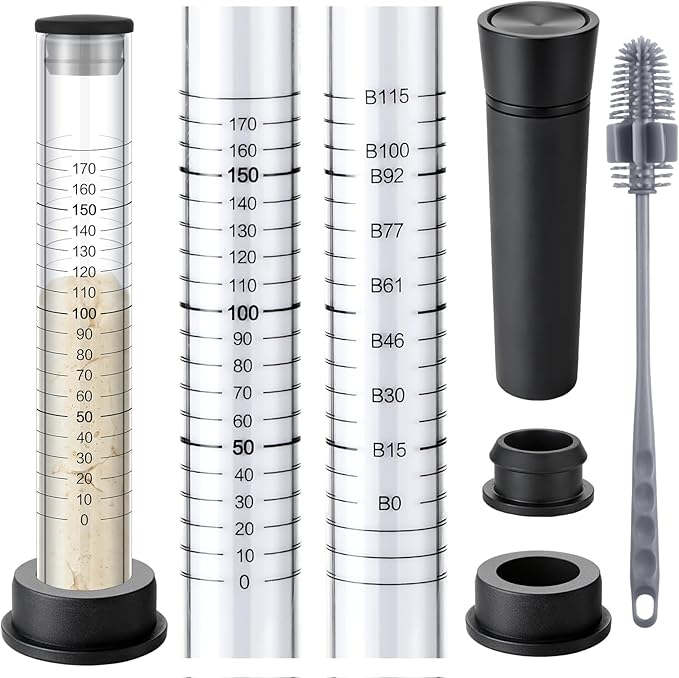Yungyan Sourdough Aliquot Jar Kit Fermentation Tracker Sourdough Starter Tube Baking Supplies with Graduated Glass Tube Silicone Stopper Pump Cleaning Brush for Bread Proof Baking(Black)