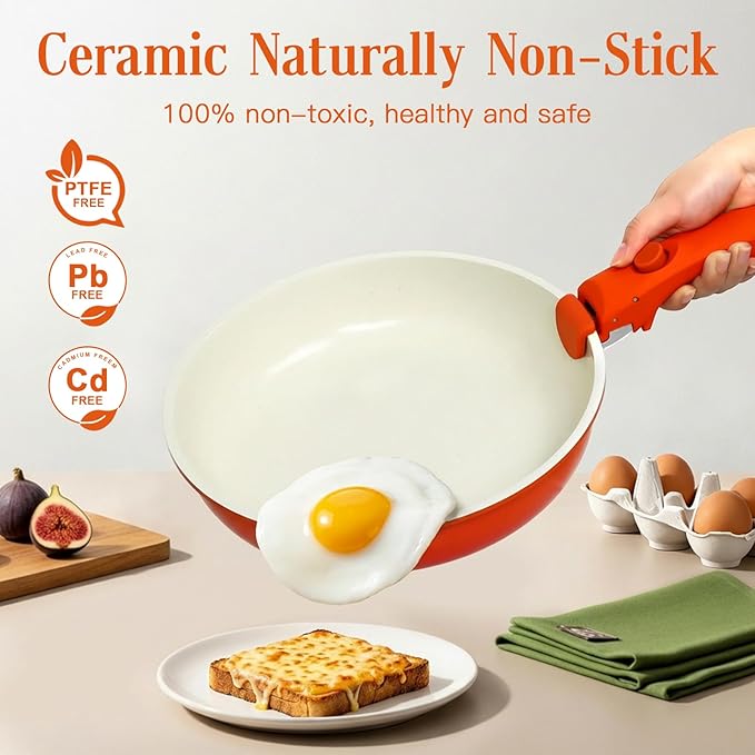 GiPP 5PCS Pots and Pans Set Non Stick, Nonstick Cookware Set Detachable Handle,Ceramic Pots for Cooking Non Stick with Removable Handle, RV Cookware Set, Orange Gradien