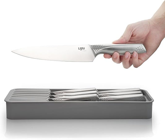 Kitchen Knife Set 6 Pcs & Horizontally Knives Case, Crafted from High Carbon 5Cr15Mov Stainless Steel and Food-Grade Polypropylene.