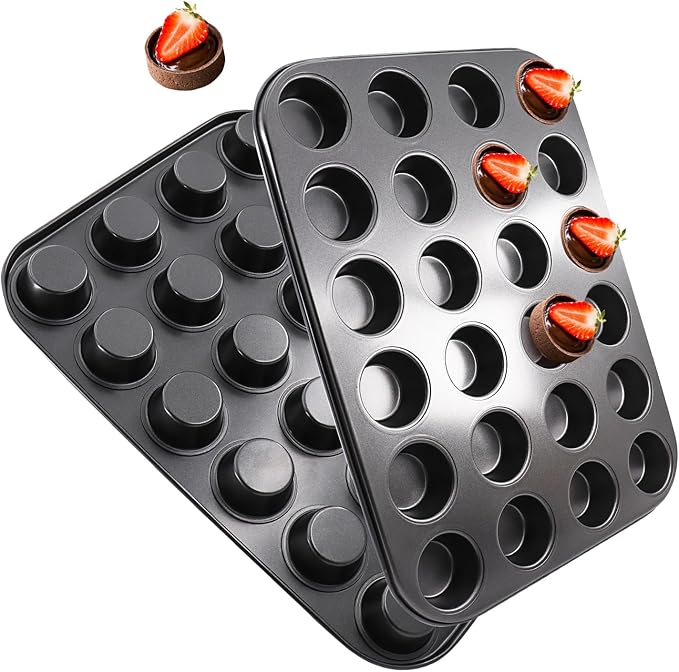DRAONGYE 2 Packs Round Muffin Baking Pan, Premium Steel Muffin Pan for Baking, Nonstick Cupcake Tin Cheesecake Pans, Bakeware Muffin Top Pan (24 Cups, Black)