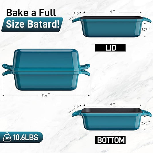 DYCYRQ Enameled Cast Iron Sourdough Bread Dutch Oven, 9x5 Inch Loaf Cast Iron Bread Pan for Homemade Bread Baking, Sourdough Baking Pans, Meatloaf Pan with Lid, 2 Piece set, Emerald