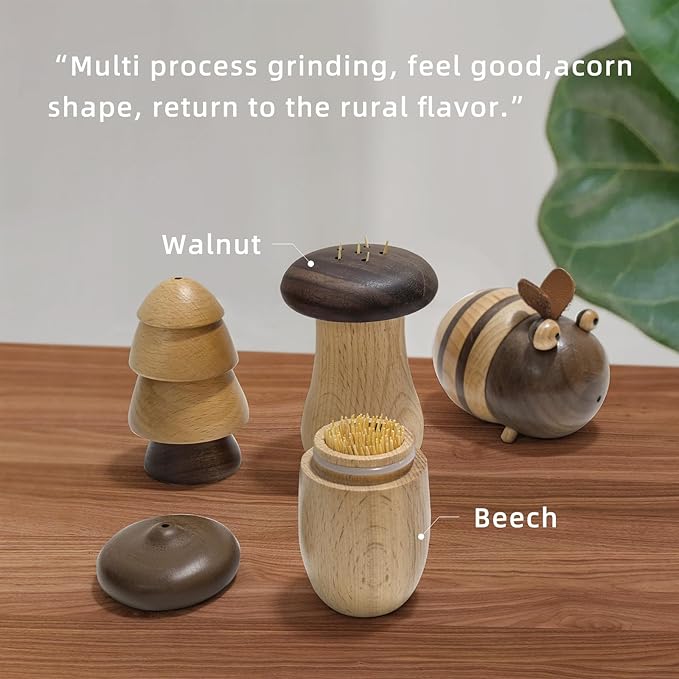 Cute Mushroom Toothpicks Holder with 390 Pcs Toothpicks, Cactus Toothpick Holder Dispenser for Home Kitchen Table Decor Accessories, Warm and Unique Gifts (2.Christmas tree)