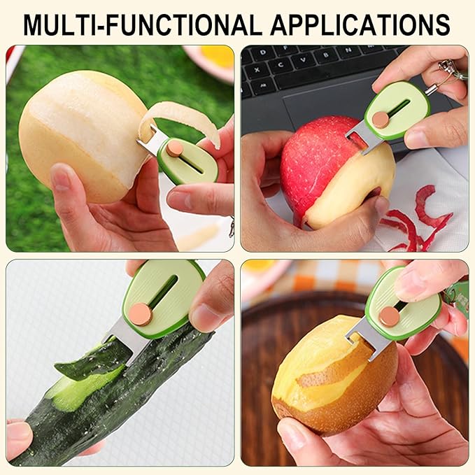 2Pcs Avocado-Shaped Fruit Vegetable Peeler – 2025 New Stainless Steel Blade, Portable Keychain, Ergonomic Design for Apples Cucumbers Potatoes