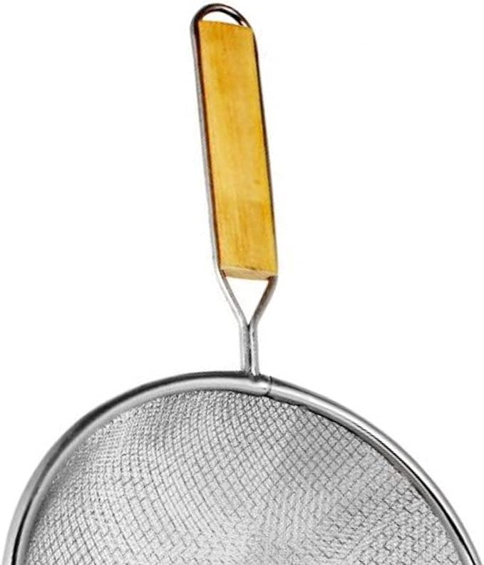 TrueCraftware- 6-Inch Double Medium Tin Mesh Strainer 6-3/4" Handle Length Wooden Handle- Kitchen Utensil Food Strainer Skimmer Spoon for Cooking Sieve Sifters Rice Quinoa Pasta Fruits Vegetable