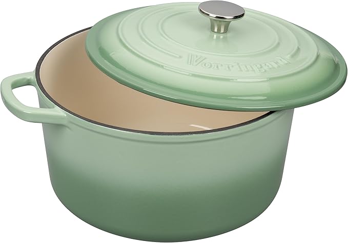 VORRINGARD Enameled Cast Iron Dutch Oven Pot with Lid, for Sourdough Bread Baking, Round Dutch Ovens, 6 Quart, Green