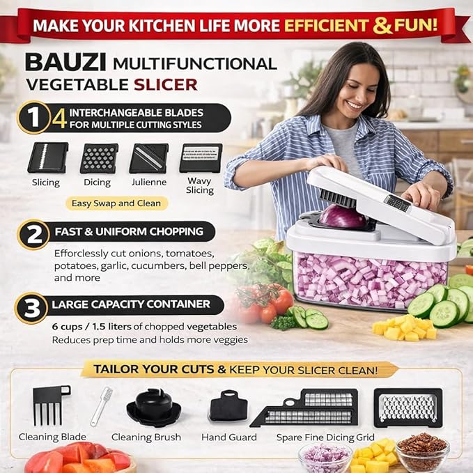 14-in-1 Vegetable Chopper with Container, Onion Chopper Dicer, ABS Multi-Function Vegetable Chopper, Multifunction Vegetable Cutter Slicer, Manual Food Chopper Kitchen Gadget,