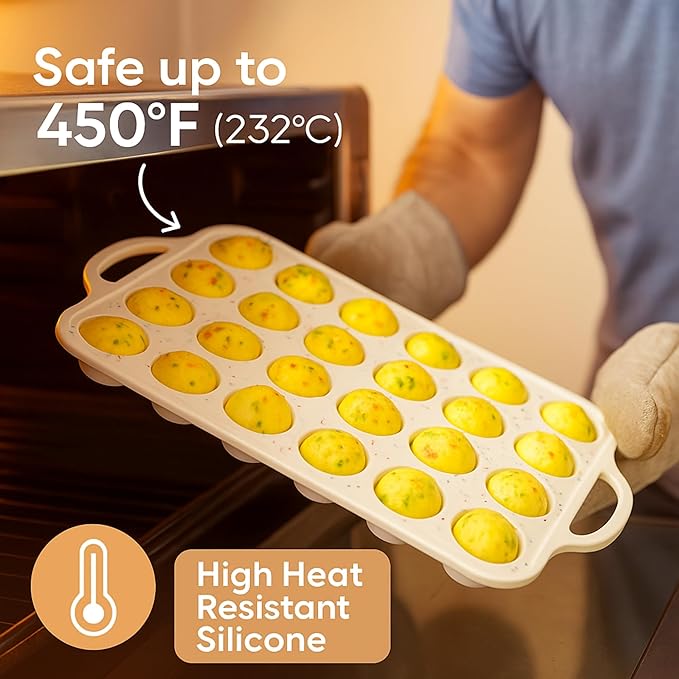 2-Pack Mini Muffin Pan – 24-Cup Silicone Mini Muffin Pans for Baking with Metal-Reinforced Handles – Nonstick, BPA-Free Silicone Muffin Tray for Mini Cupcakes & Snacks – Dishwasher Safe, Cream