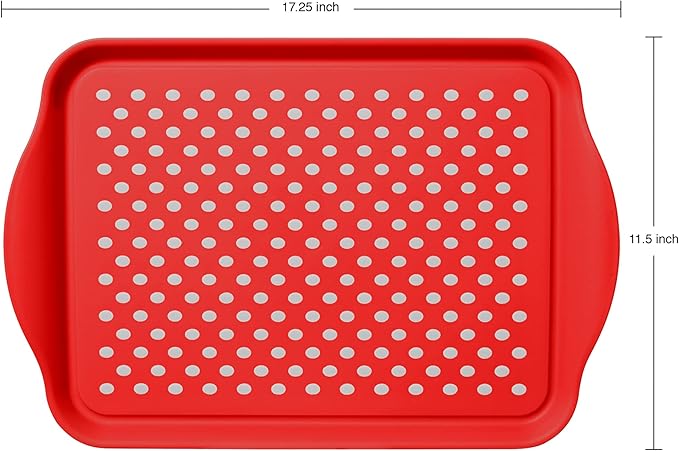 Oggi Anti Slip Serving Tray with Handles- Red Rectangle Tray - Ideal for Eating, Breakfast, Food, Appetizers, Serving, 5504.2, 17.5x11.5''