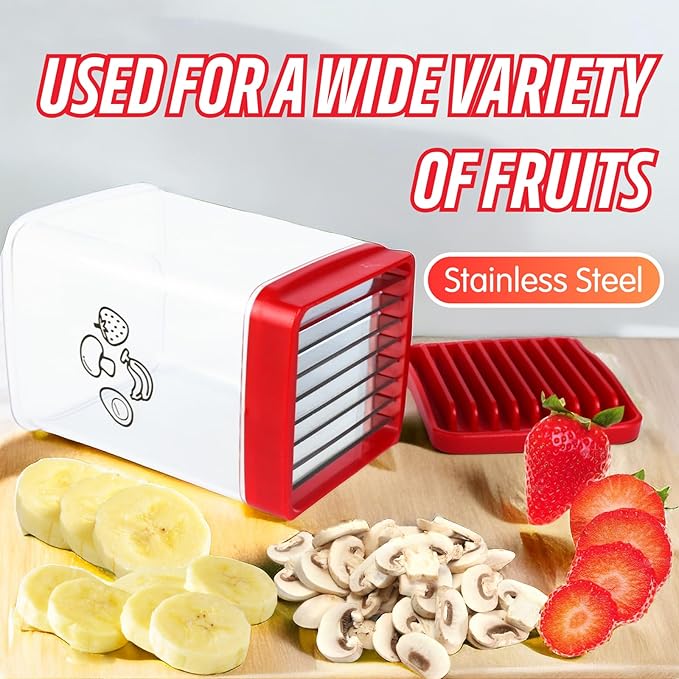 Fruit Slicer Cup - Strawberry & Vegetable Chopper with Stainless Steel Blades - Mini Cup Slicer for Banana, Kiwi & Salad
