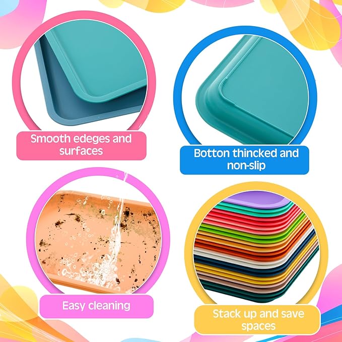 Mumufy Plastic Fast Food Trays Bulk Colorful Restaurant Serving Trays Cafeteria Rectangular Plastic Serving Platter Grill for Kitchen Restaurant Coffee(Bright Color,24 Pcs)