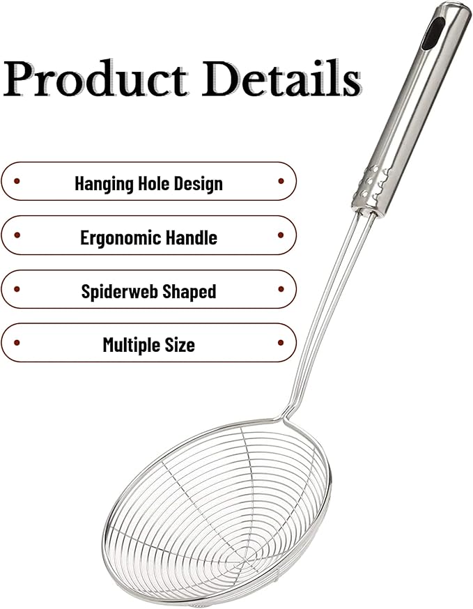 Handheld Kitchen Wire Strainer for Frying, Oil, Tea and Soup – Basket Style Skimmer Spoon