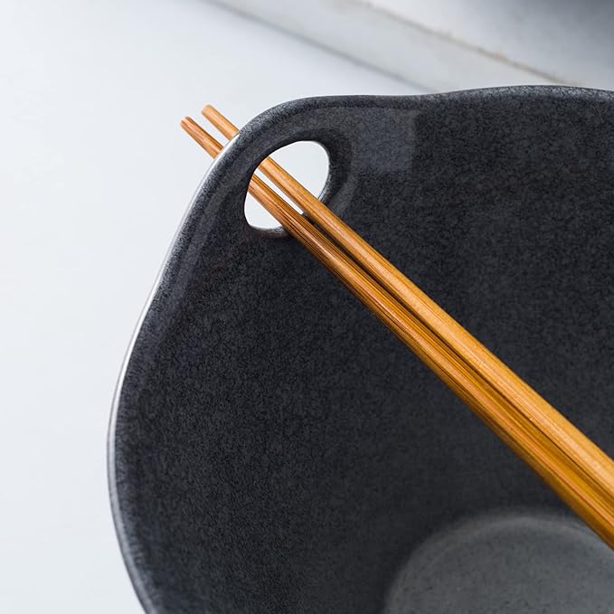 UNICASA Japanese Ramen Bowl Set with Chopsticks, Spoons and Rests, 20oz Deep Porcelain Noodle Bowl Set of 2 for Udon, Pho, Salad, Soup (Reactive Gray)