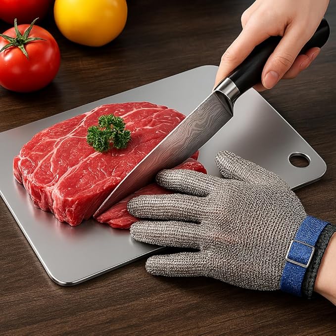 "100% Titanium Cutting Board - Pure Titanium Board for Kitchen, Includes Cut Resistant Gloves, Durable & Authentic for Home and Professional Chefs (Medium)"