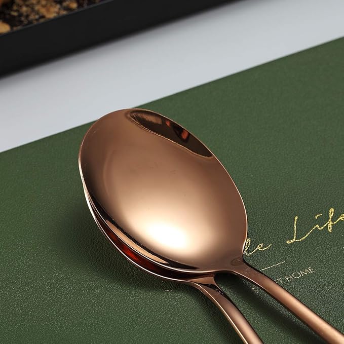 Rose Gold Serving Spoons 4 Pieces, Kyraton Titanium Plating Serving Spoon, Include 2 Serving Spoon And 2 Slotted Spoons, Stainless Steel Serving Utensils, Serving Set Packing of 4