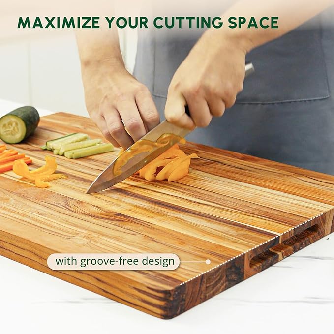 BEEFURNI Teak Wood Cutting Board with Hand Grip (XL, 24x17x1.5"), X-Large Wooden Cutting Board for Kitchen, Chopping Board Wood, Butcher Block, Charcuterie Board, Christmas Gifts, 1-Year Warranty